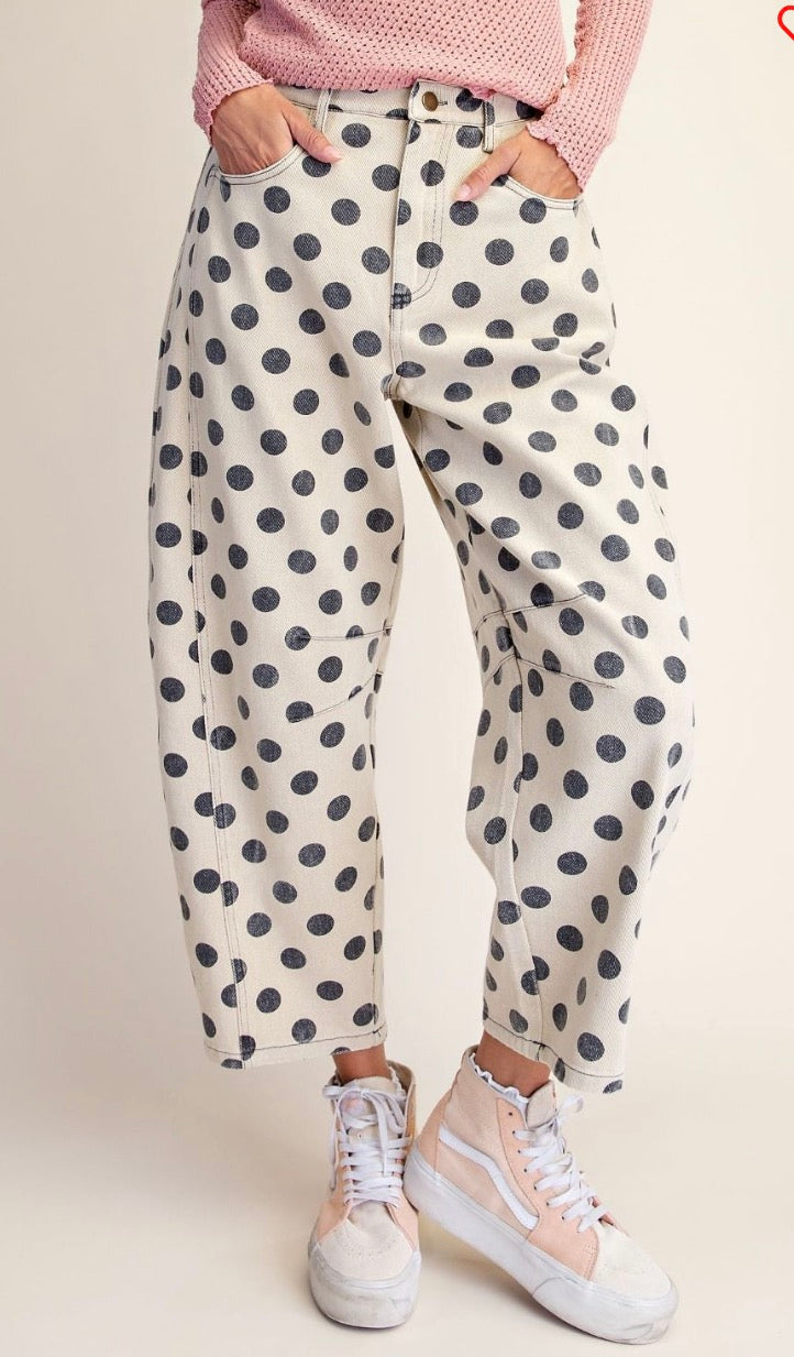 Easel EB58167 Khakis DOTS PRINT WASHED TWILL BARREL PANTS