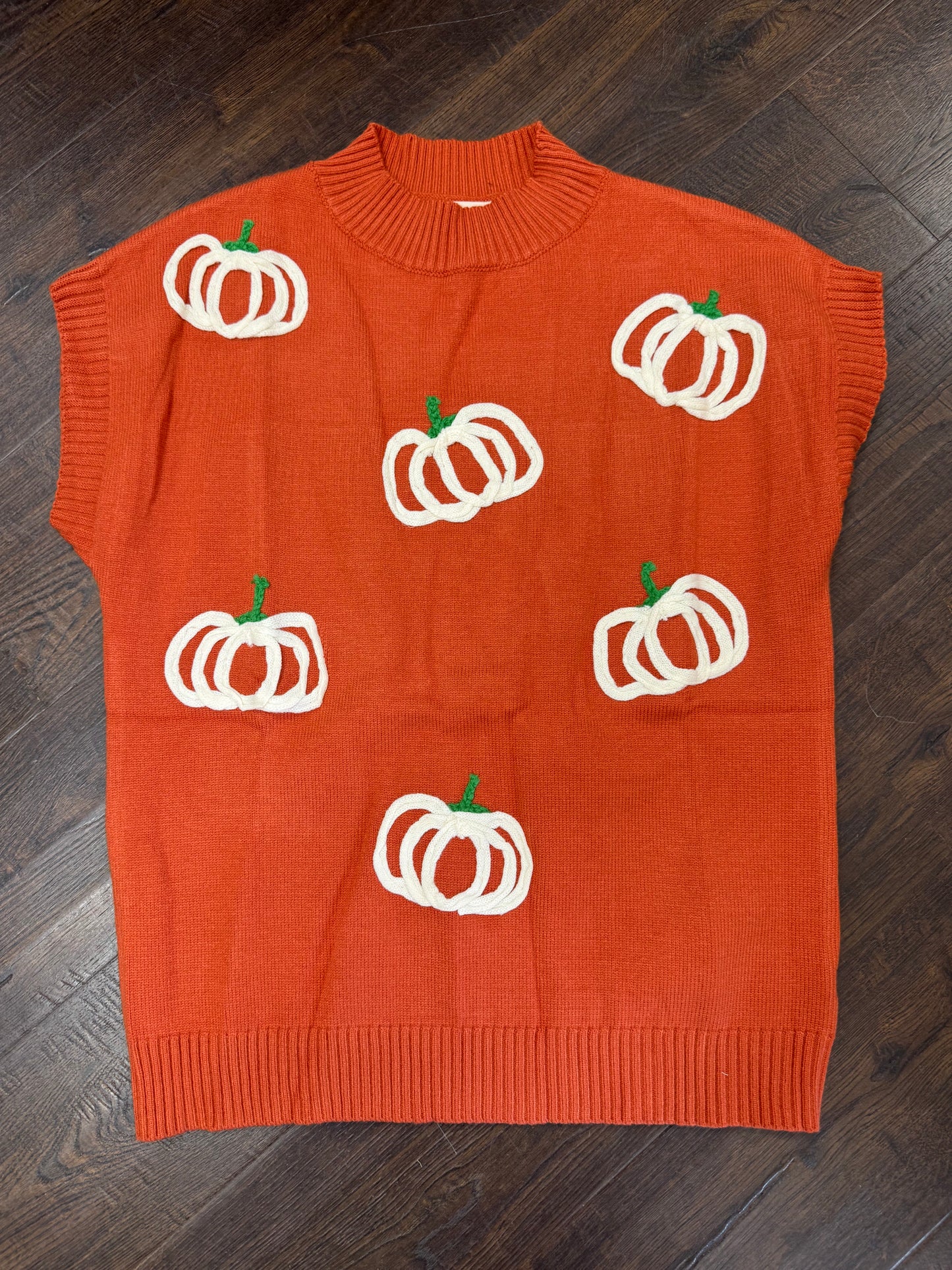 Vine & Love VT82759D Pumpkin Embroidered Knitted Sweater Vest