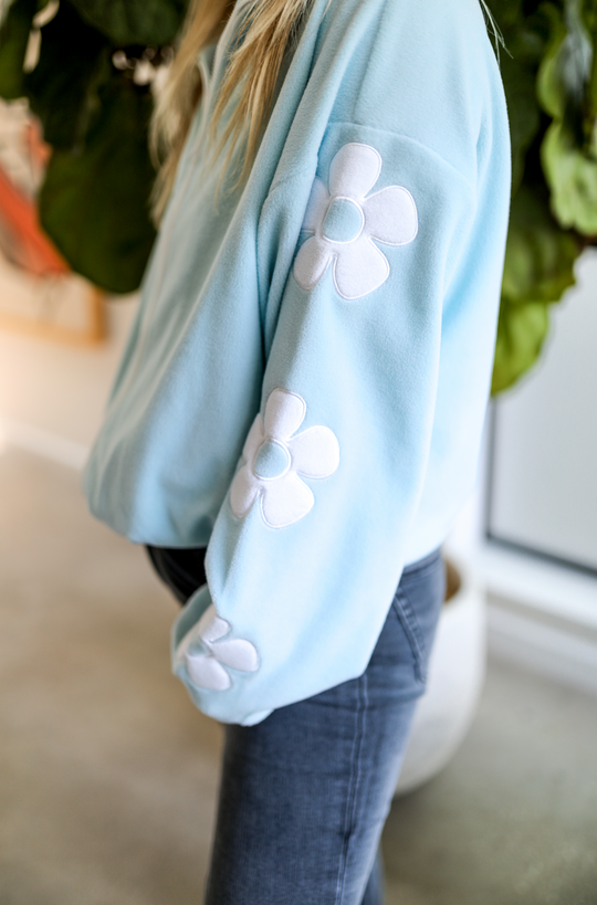 JLB-Daisies (Ice Blue) - Retro Weekend Fleece Sweatshirt / Full Zip