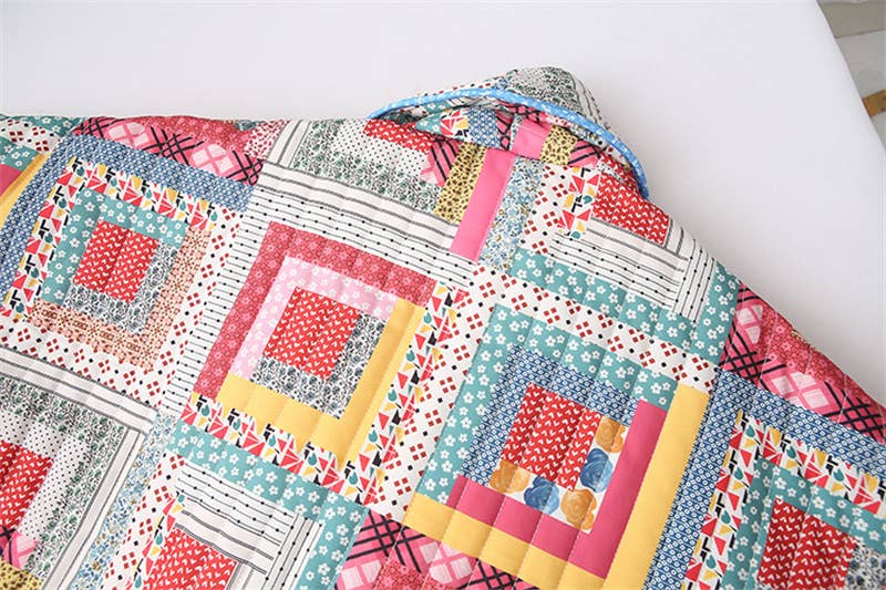 Colorful Paper-Print Edging Quilted Jacket
