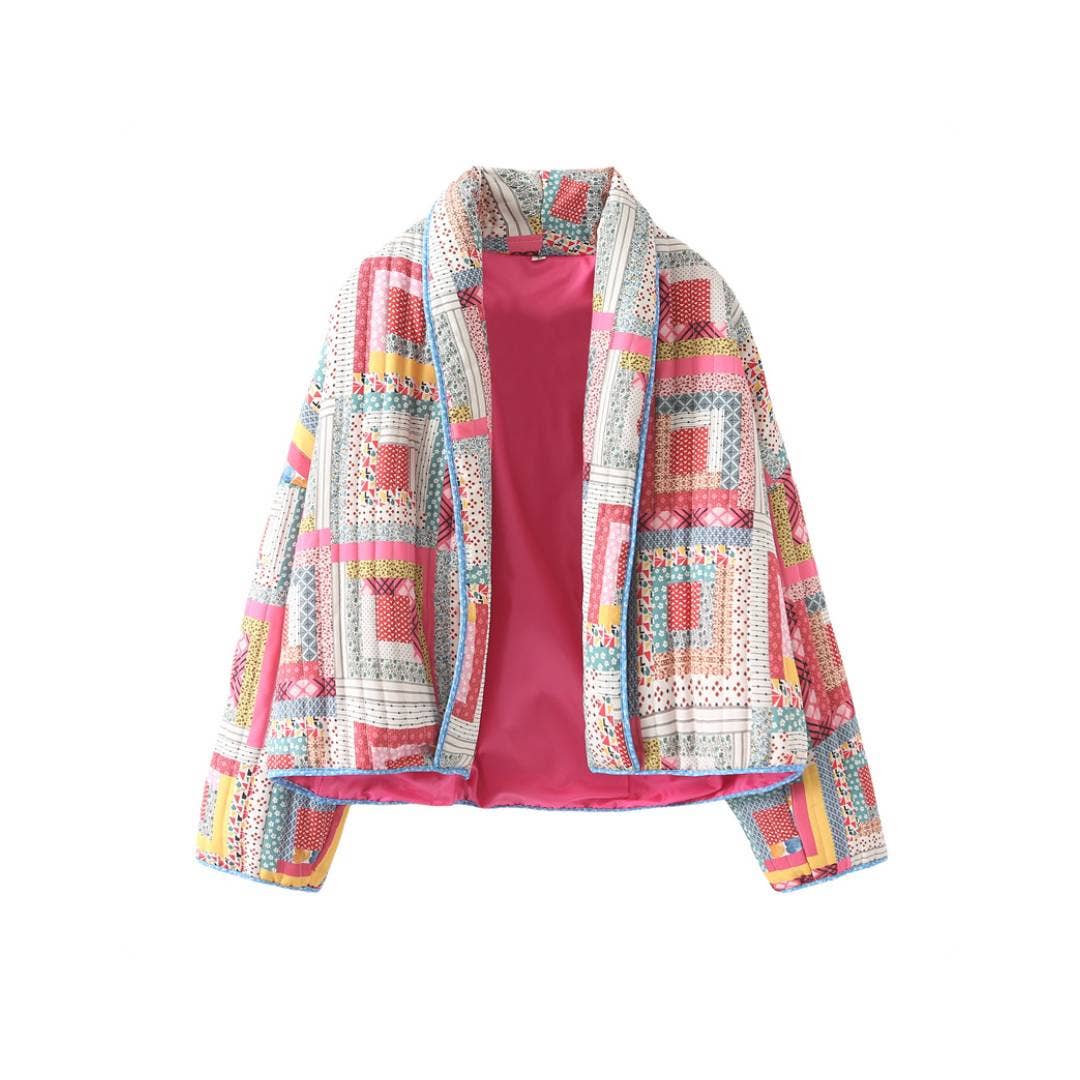 Colorful Paper-Print Edging Quilted Jacket