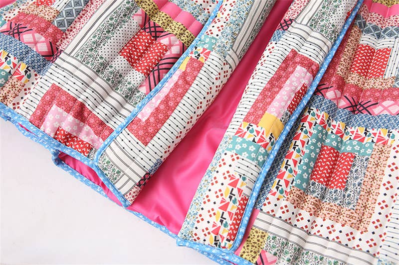 Colorful Paper-Print Edging Quilted Jacket