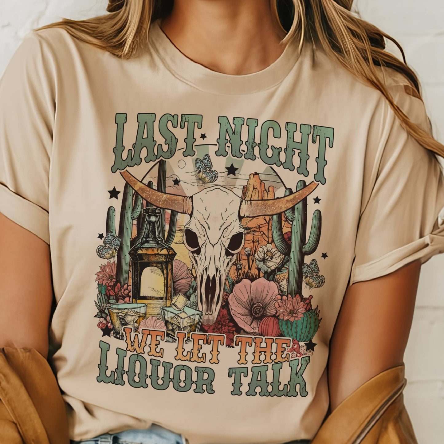 Western Let the Liquor Talk Nashville Skull Graphic Tee