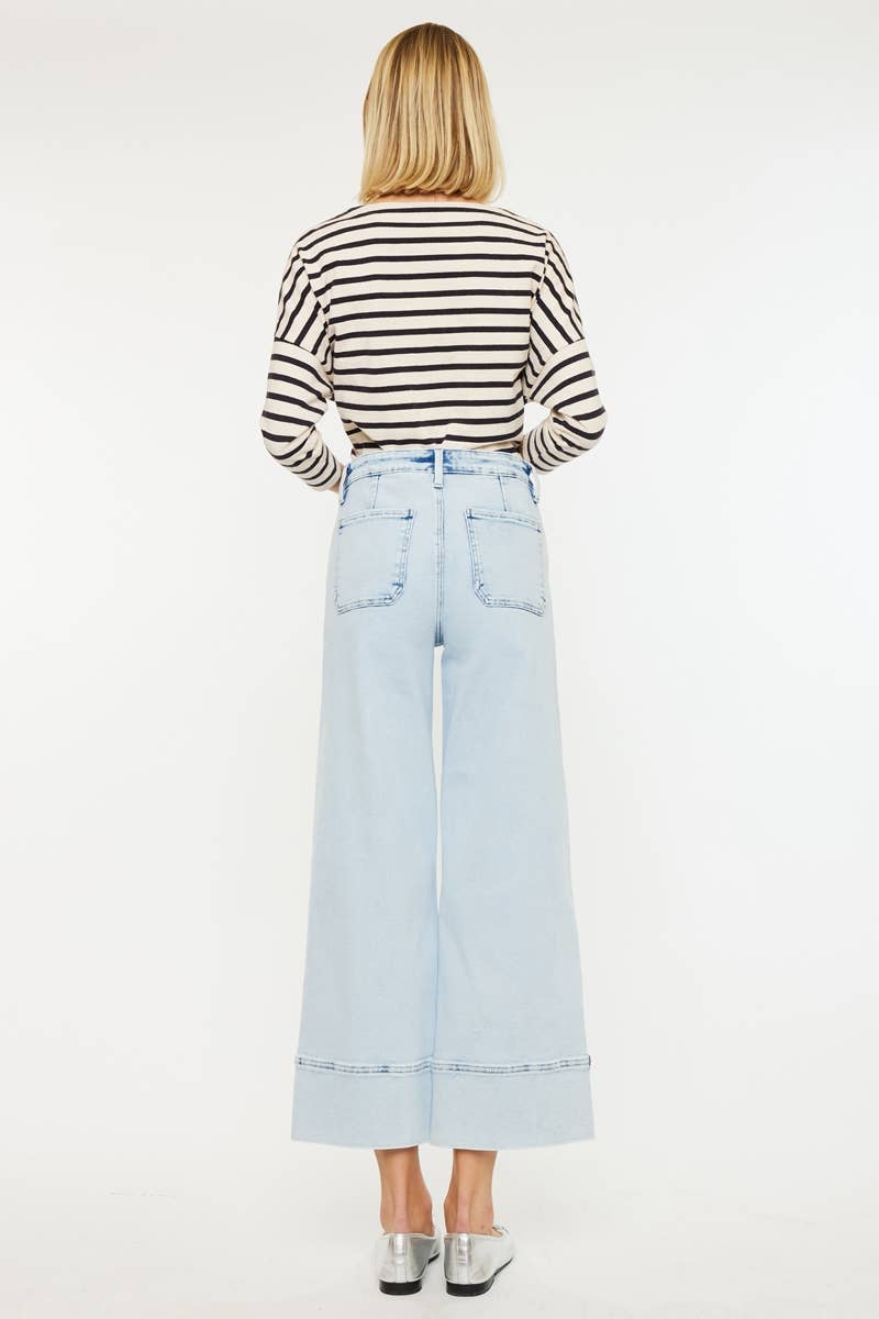 KC20085L-CRATER OPEN PACK HIGH RISE CROPPED WIDE LEG JEANS