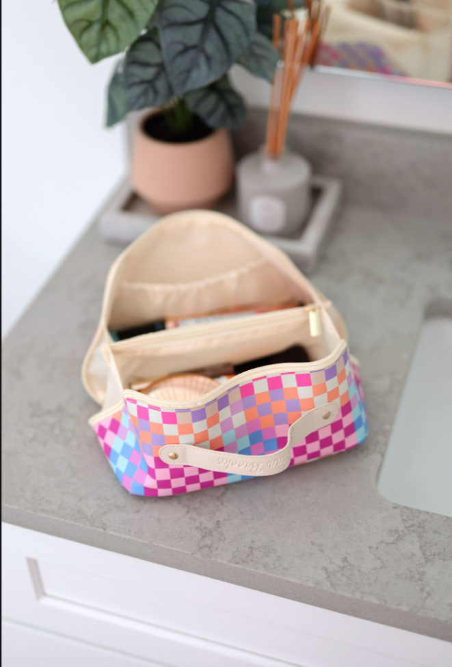Happy Checkered- Hold All Make Up Bag (Multi Checkered)