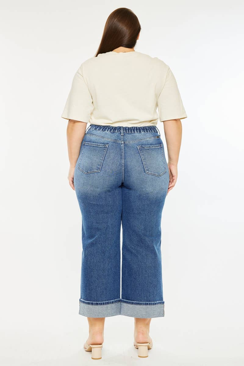 KC5518D-P PLUS HIGH RISE CROPPED WIDE LEG JEANS-