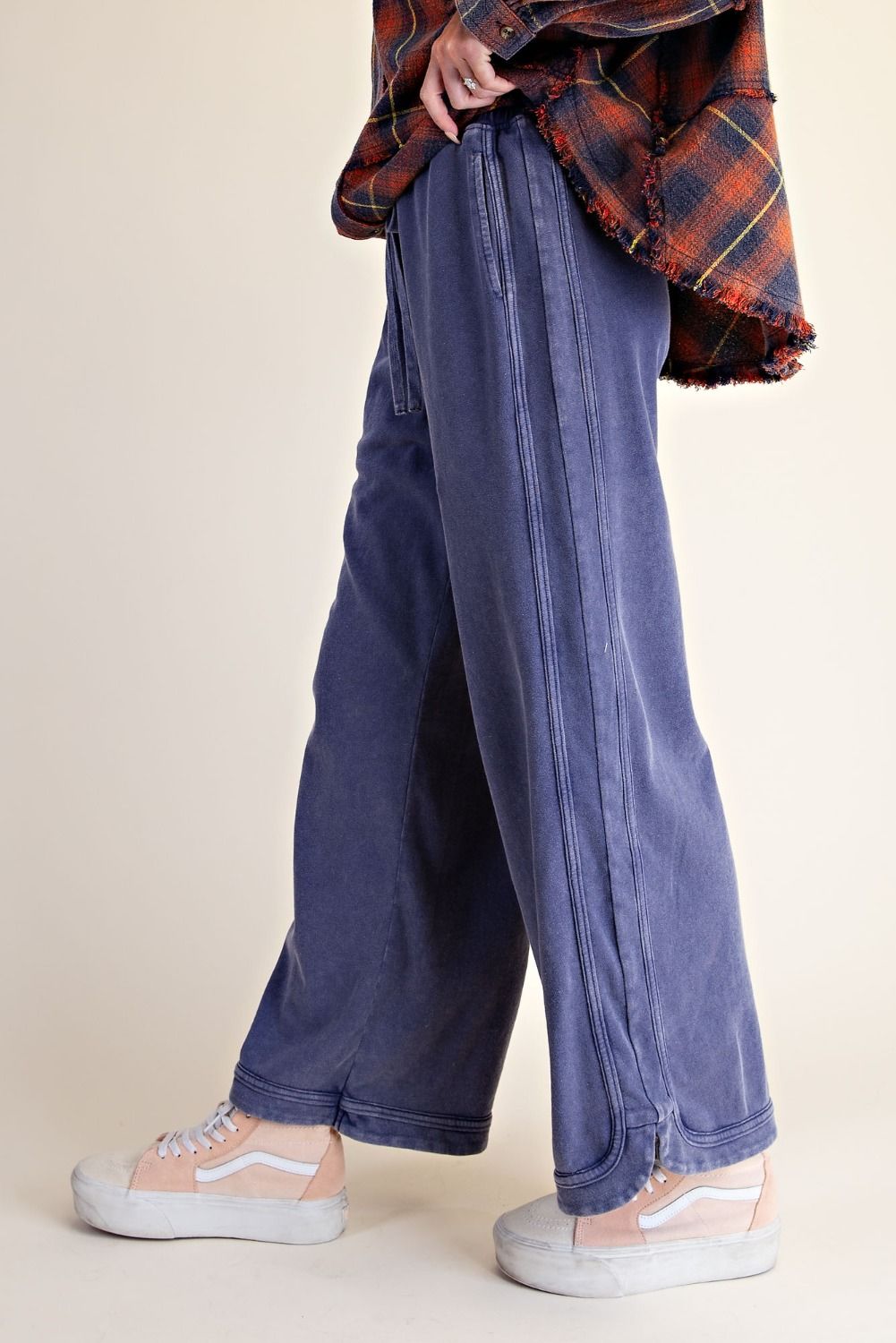 Easel EB58325 FADED NAVY WASHED TERRY KNIT PANTS