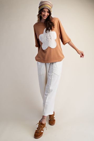 EASEL ET19025 Mocha Half Slv Patch Front