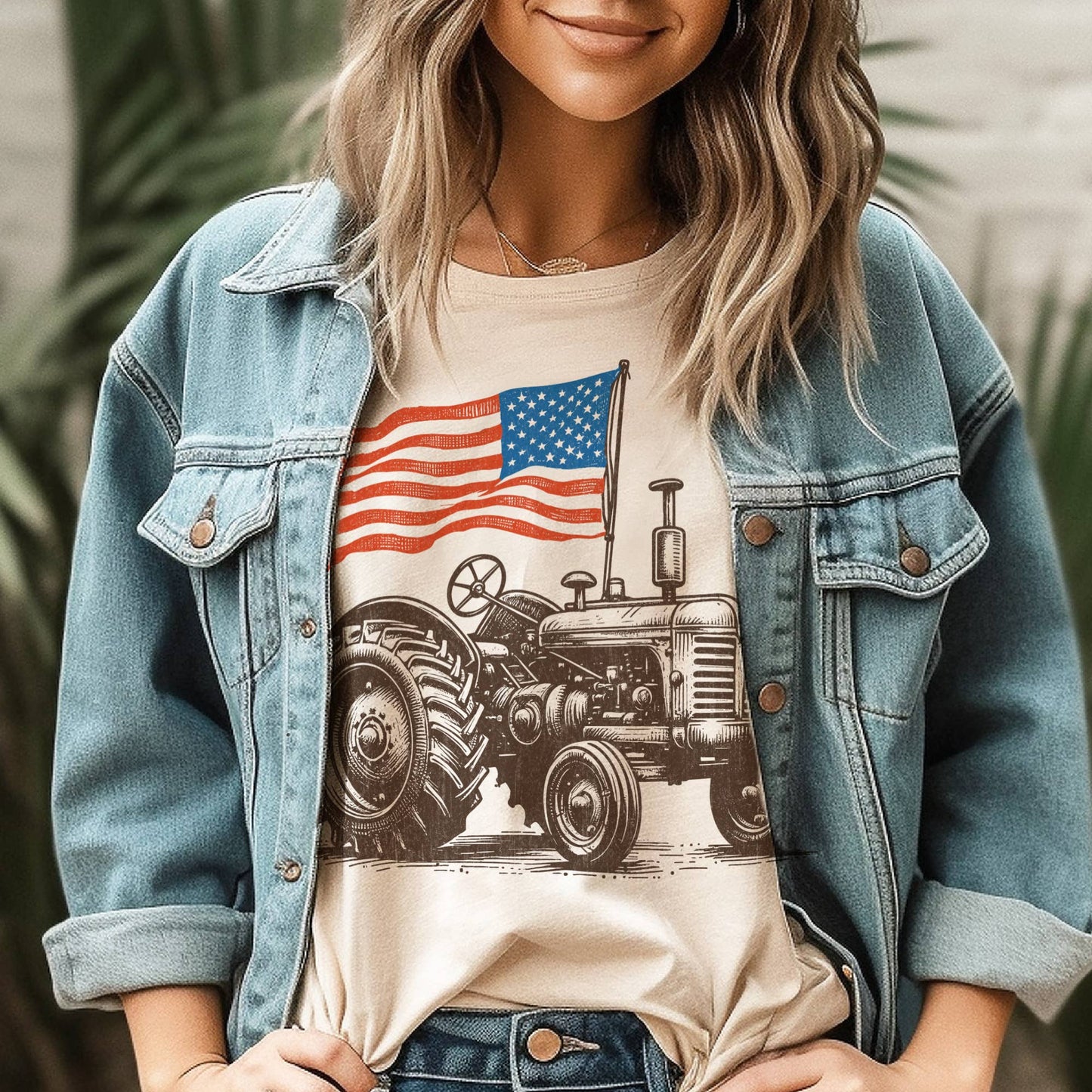 USA Patriotic 4th of July Country Tractor Flag Graphic Tee