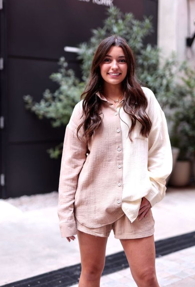 Everyday Gauze Shirt- Sandy Summer (Latte/Cream)