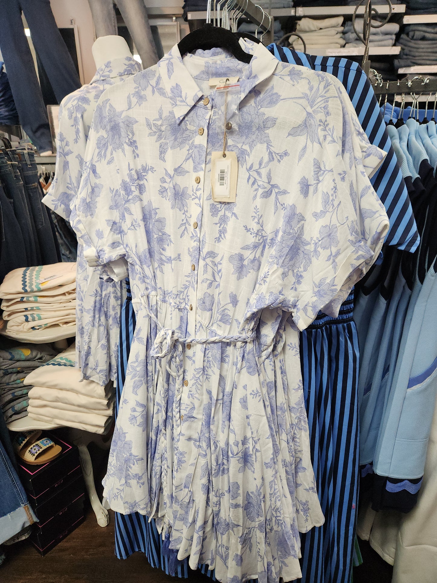 ED26874A-Blueberry Short Slvs Printed Rayon Dress