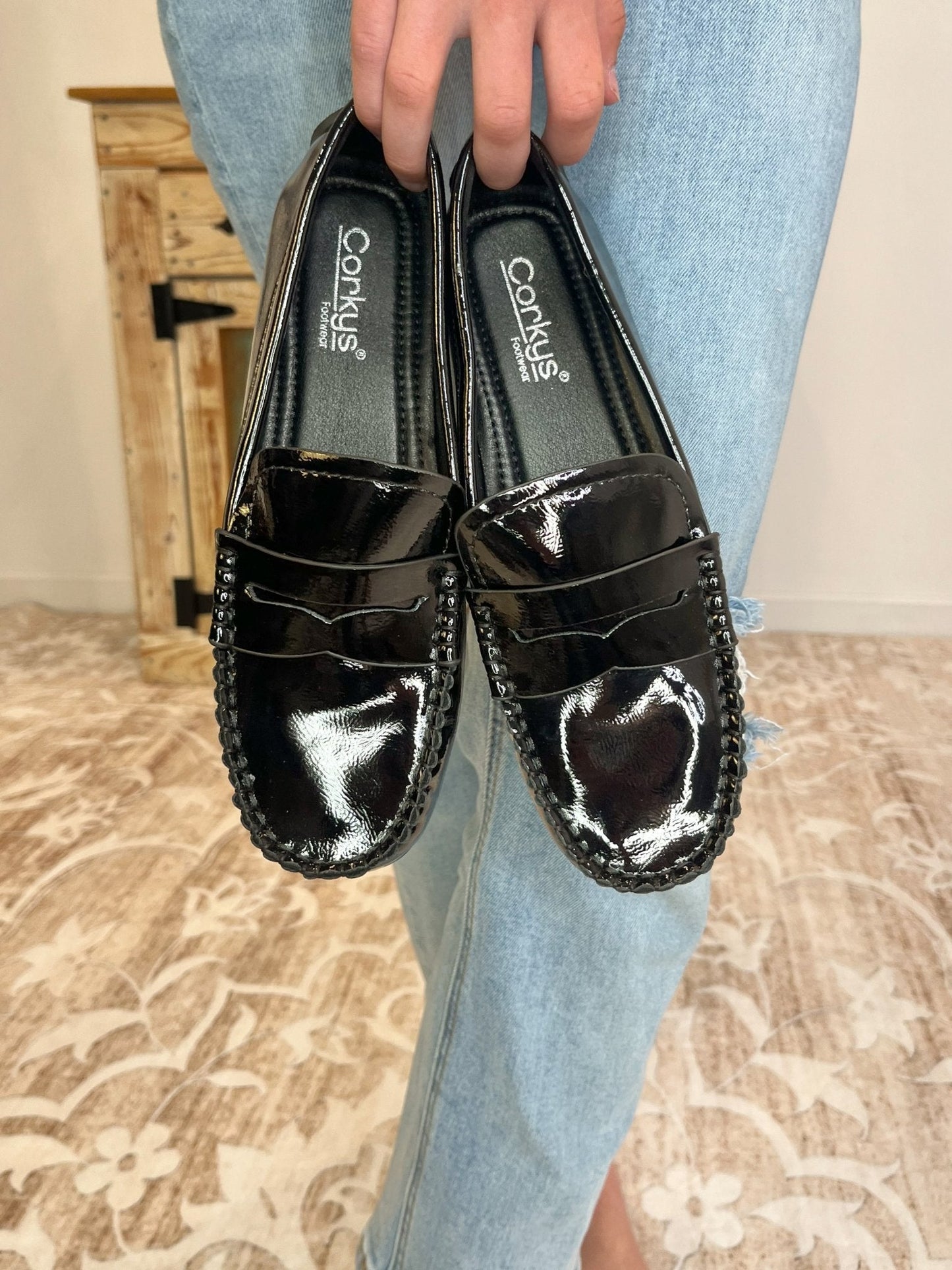 Corky's-Penny for Your Thoughts-Black Crinkle Patent
