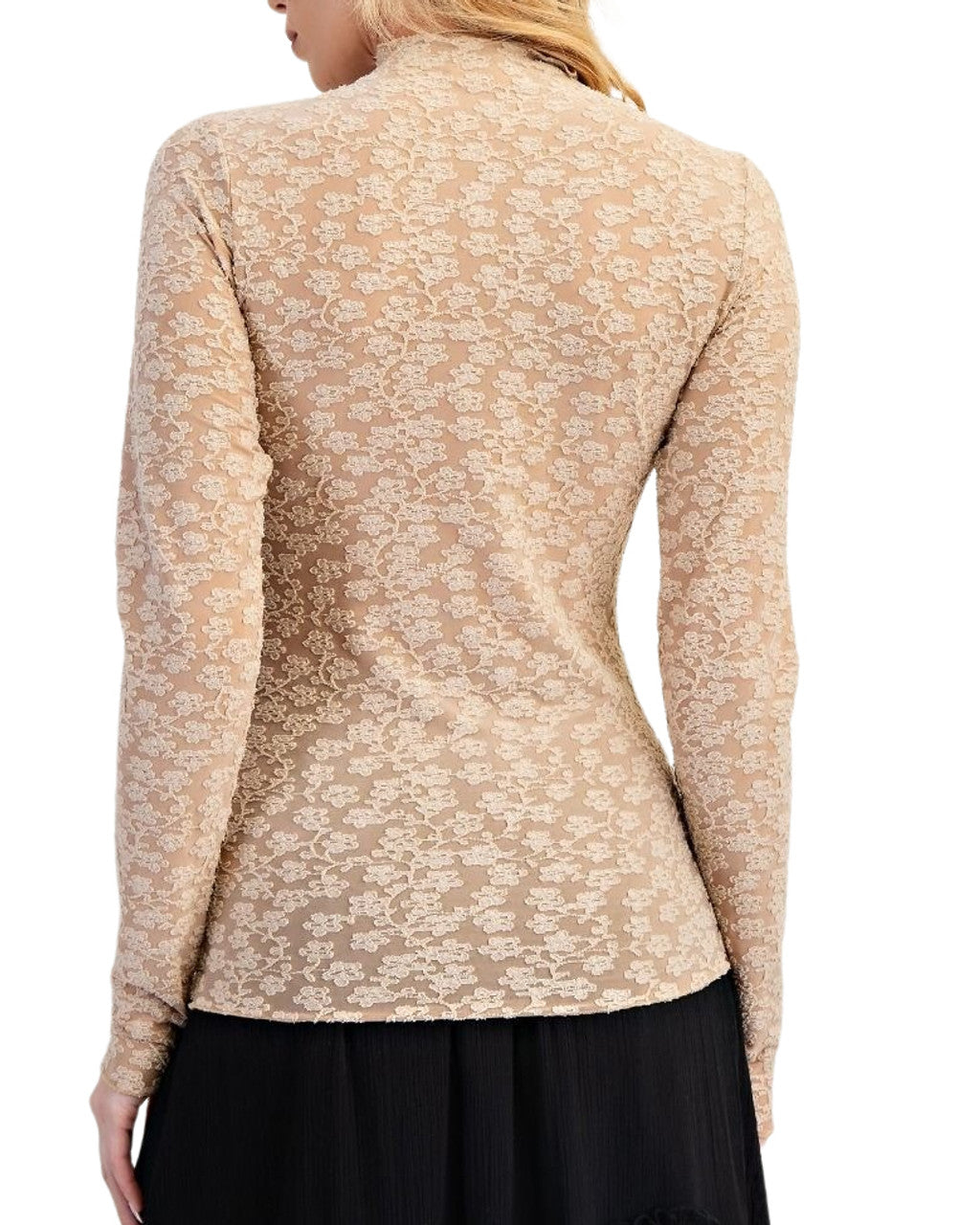 Easel-ET71728-LS BURNOUT LACE FITTED TOP-NATURAL