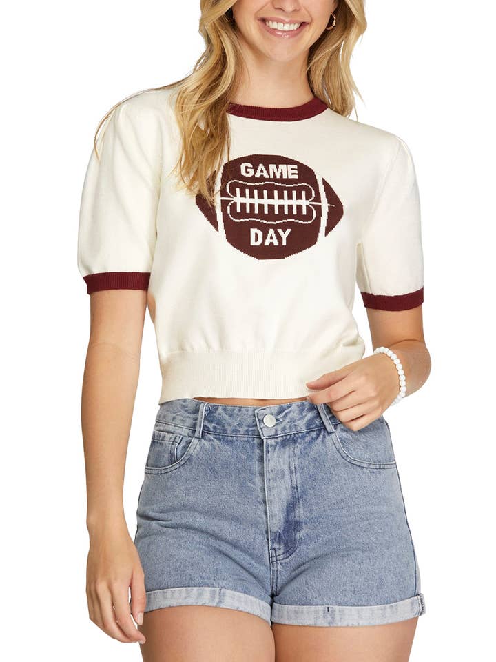 She+Sky SY6065 Game Day Short Sleeve Sweater Top