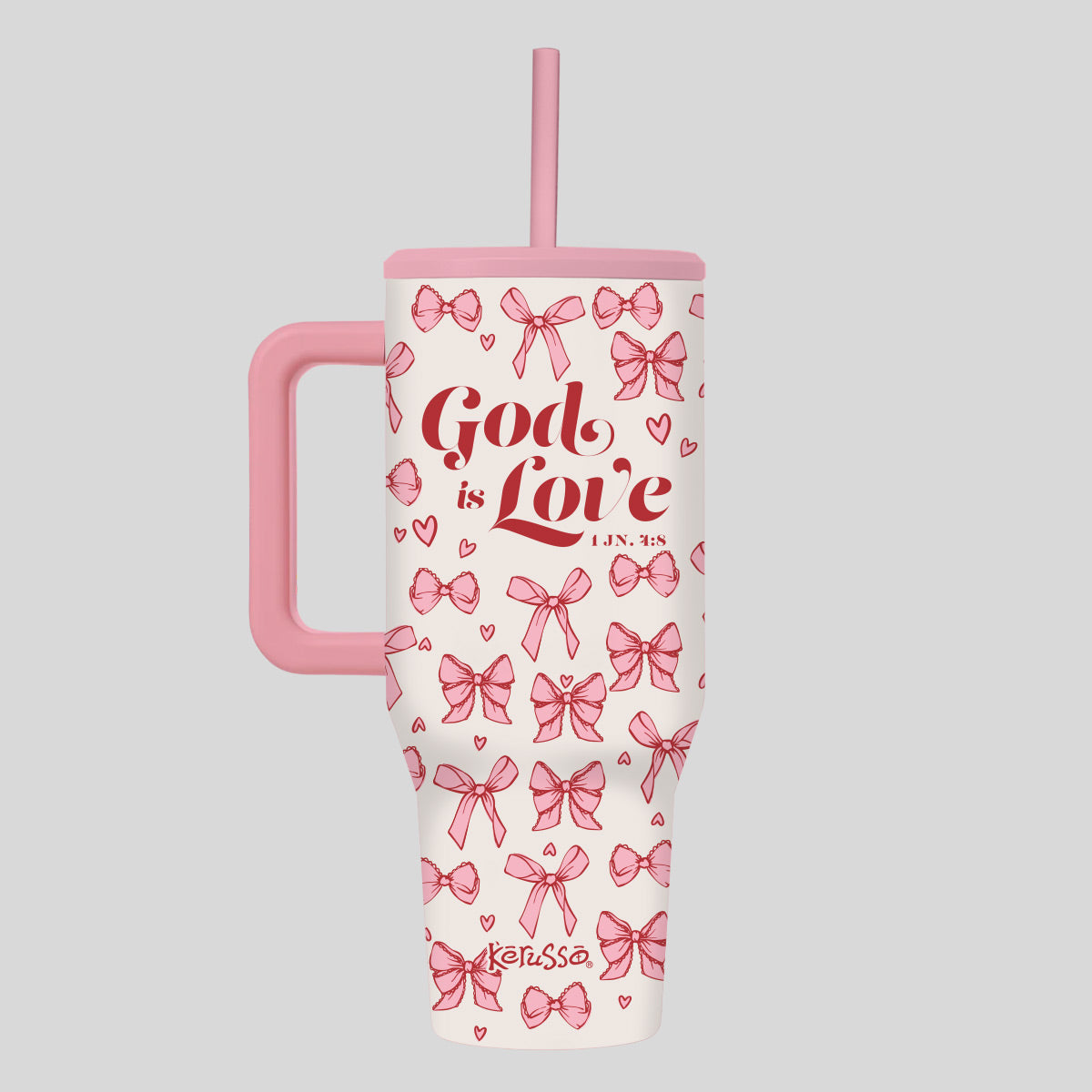 Kerusso - 40oz DW/SS Mug w/Straw - God is Love Bows
