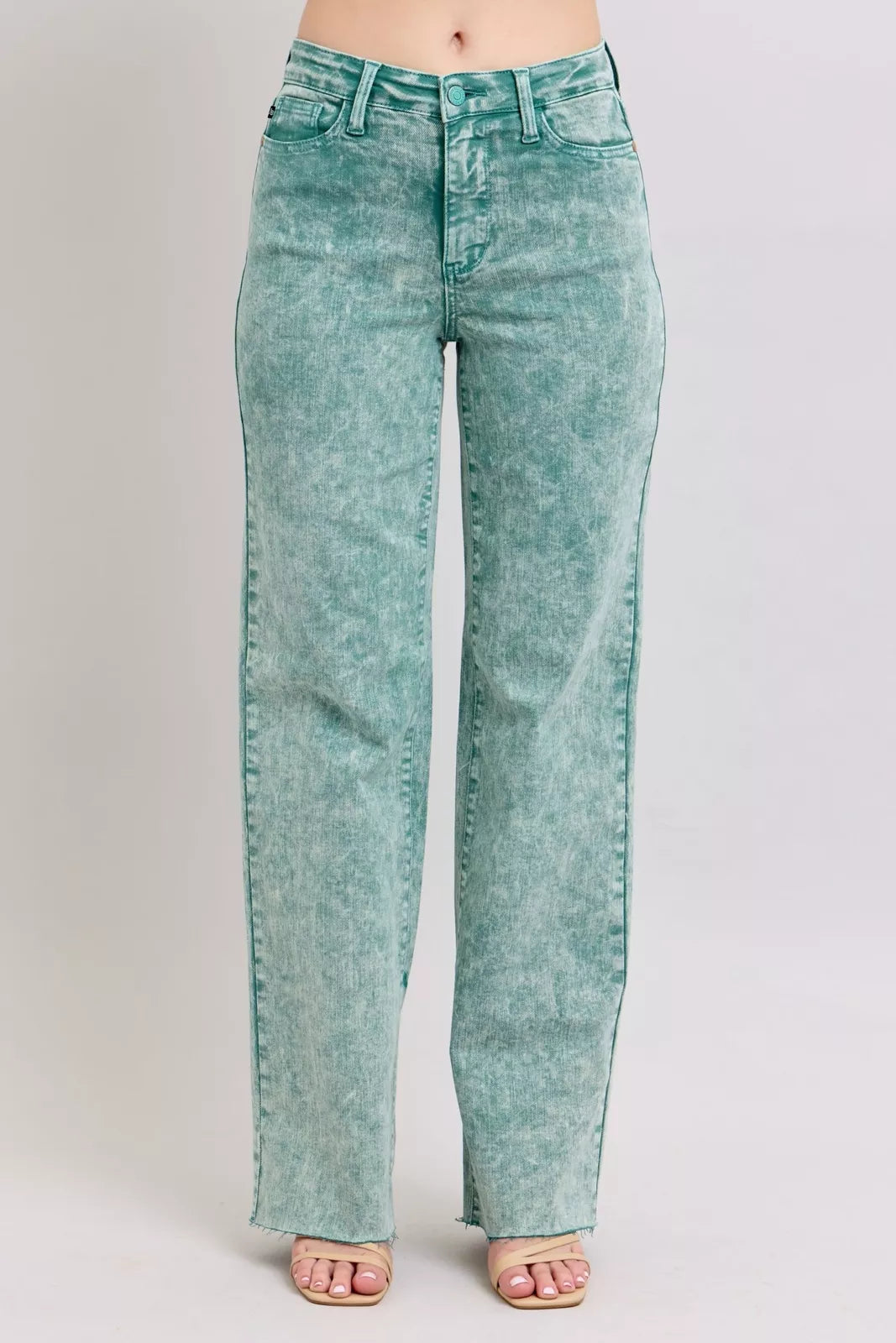 JB 88966REG HW GARMENT DYED RAW HEM DAD JEAN- SEA GREEN