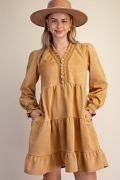 EASEL ED30170X CAMEL TIERED FAUX SUEDE DRESS