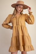 EASEL ED30170X CAMEL TIERED FAUX SUEDE DRESS