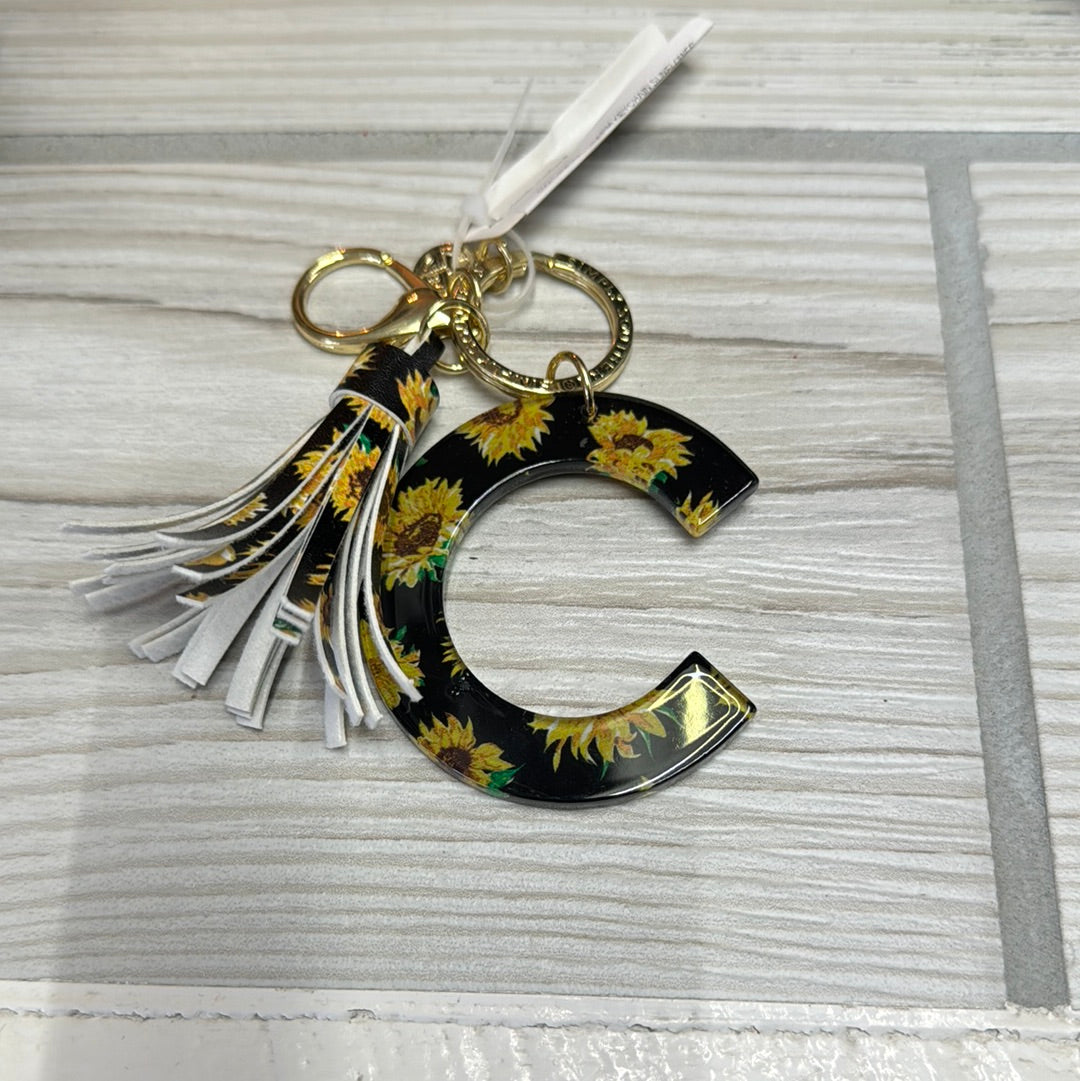 0221-INITAIL CHARM KEYCHAIN SUNFLOWER