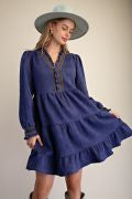 EASEL ED30170X BLUEBERRY TIERED FAUX SUEDE DRESS
