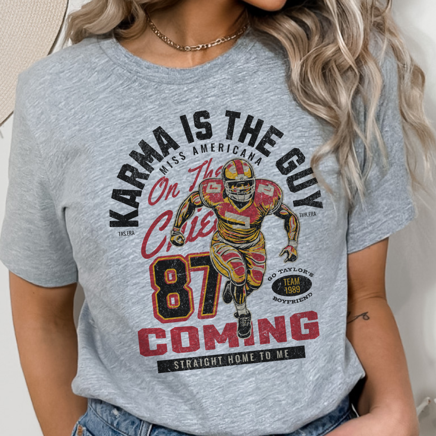 Taylor Swift and Kelce Football Karma  Graphic Tee