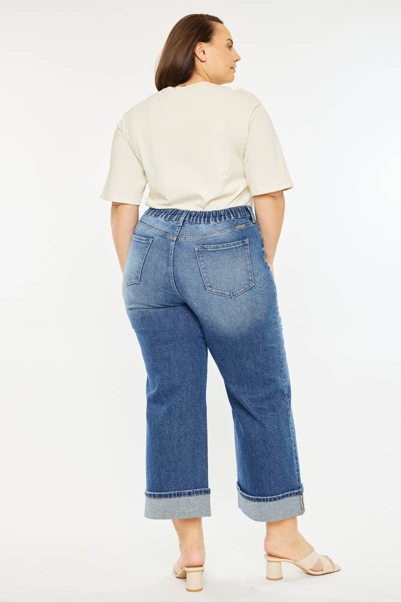 KC5518D-P PLUS HIGH RISE CROPPED WIDE LEG JEANS-