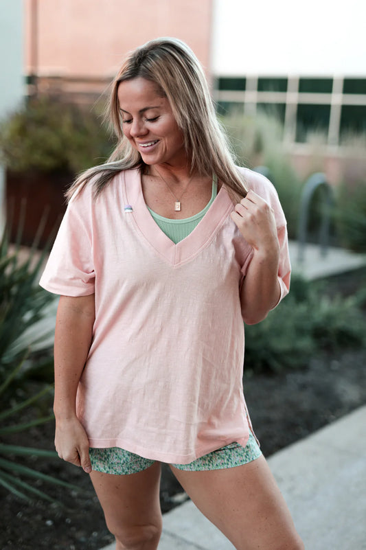 JLB-BOYFRIEND V NECK SS LIGHT CORAL