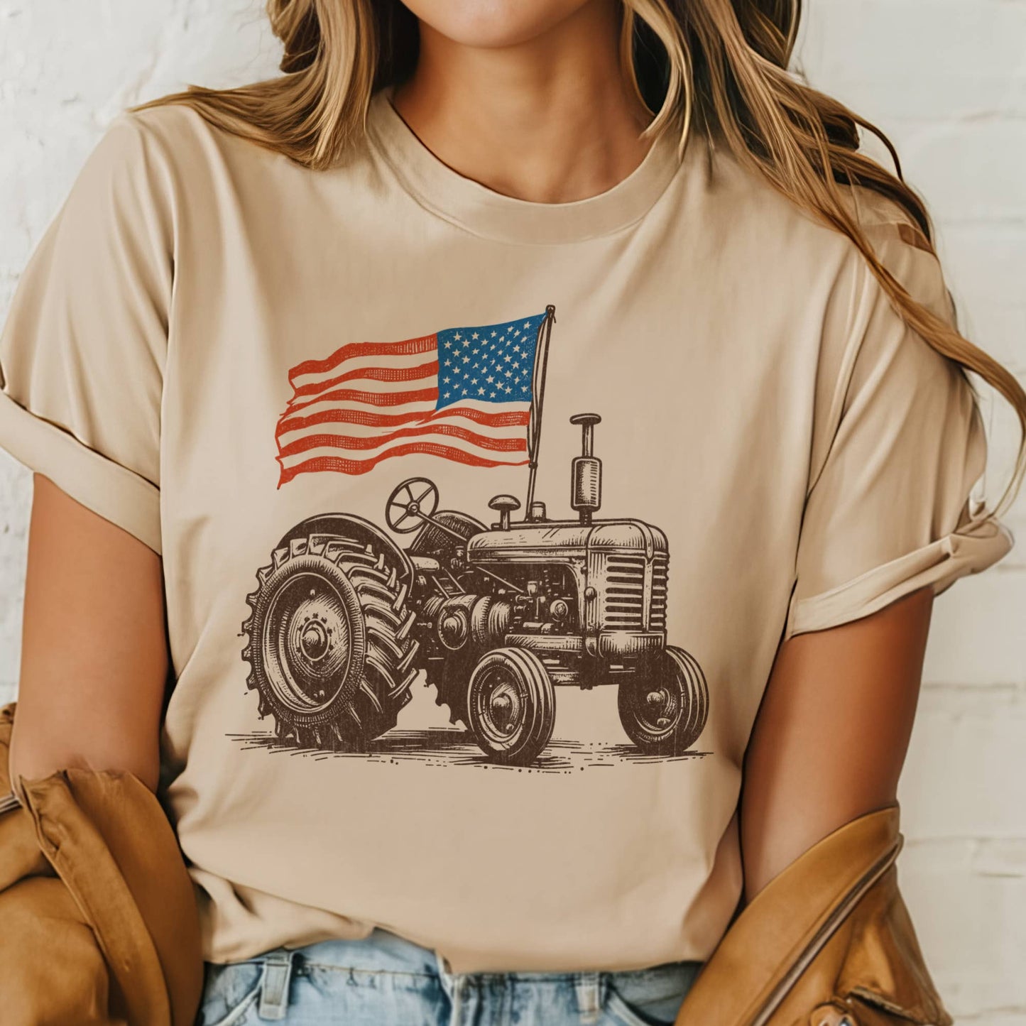 USA Patriotic 4th of July Country Tractor Flag Graphic Tee