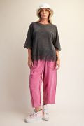 EASEL ET19137 ASH WASHED LACE BOTTOM BOXY KNIT TOP