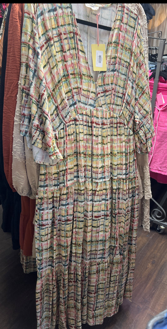 ENTRO-D21141-GREEN MULTI COLOR DRESS