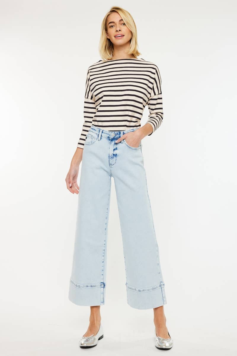 KC20085L-CRATER OPEN PACK HIGH RISE CROPPED WIDE LEG JEANS
