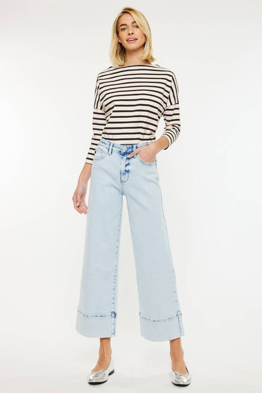 KC20085L-CRATER OPEN PACK HIGH RISE CROPPED WIDE LEG JEANS