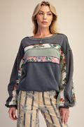 EASEL ET30135 ASH NAVY PRINT MIX WASHED TERRY PULLOVER