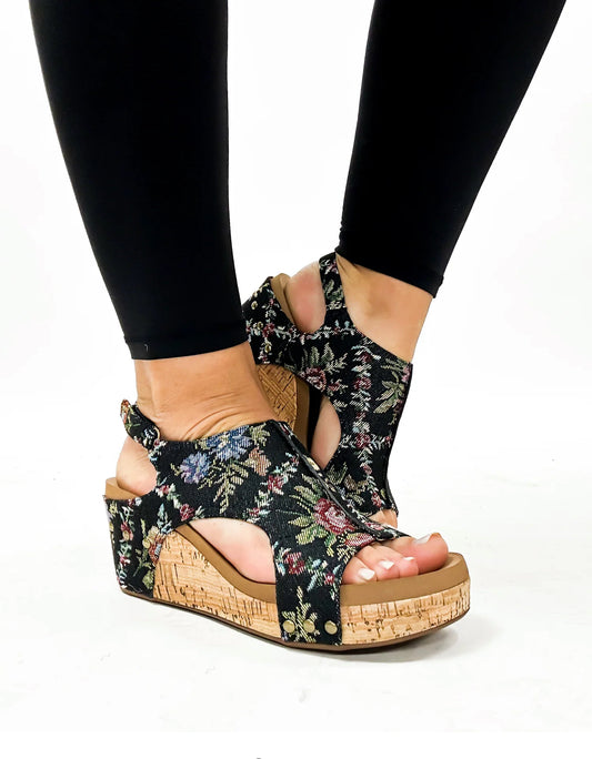 CORKYS- BLACK BROCADE FLORAL