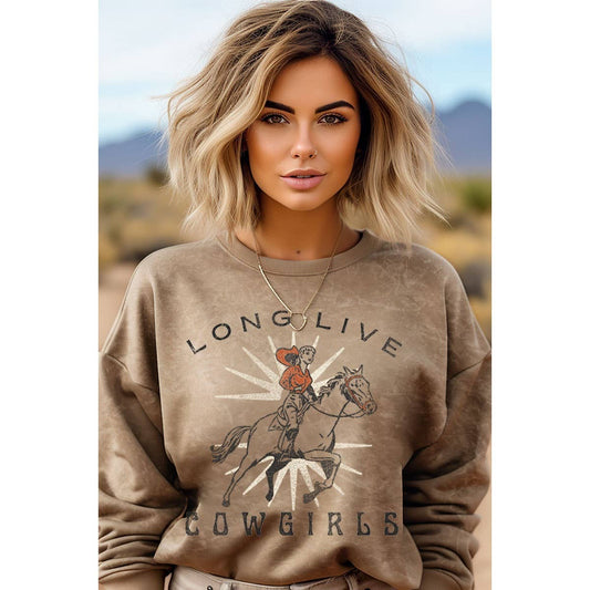 HRT&LUV LONG LIVE COWGIRLS MINERAL GRAPHIC SWEATWHIRT