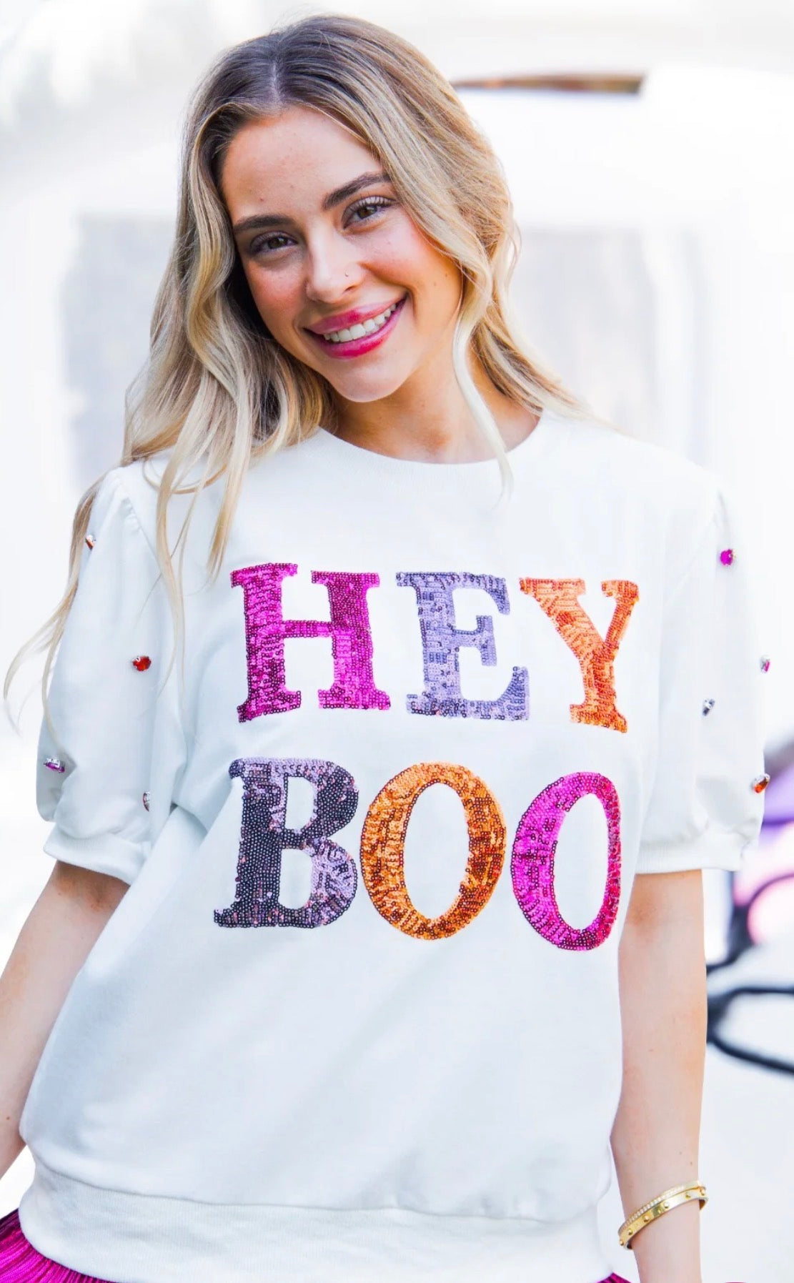 Grace + Emma Sequin Hey Boo Puff Sleeve