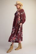 EASEL ED30167 BROWN FLORAL PRINTED RAYON GAUZE DRESS