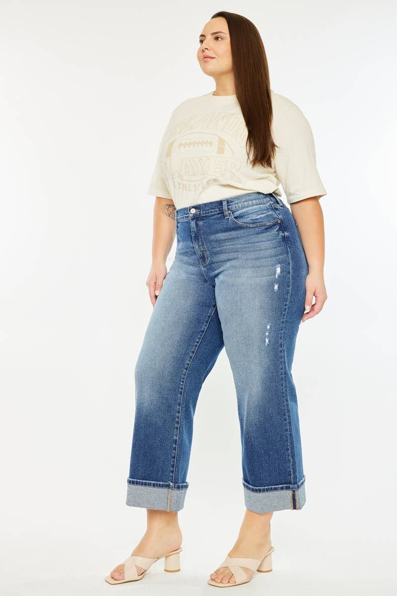 KC5518D-P PLUS HIGH RISE CROPPED WIDE LEG JEANS-