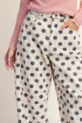 EASEL EB58167X KHAKI PLUS SIZE-DOTS PRINT WASHED TWILL BARREL PANTS