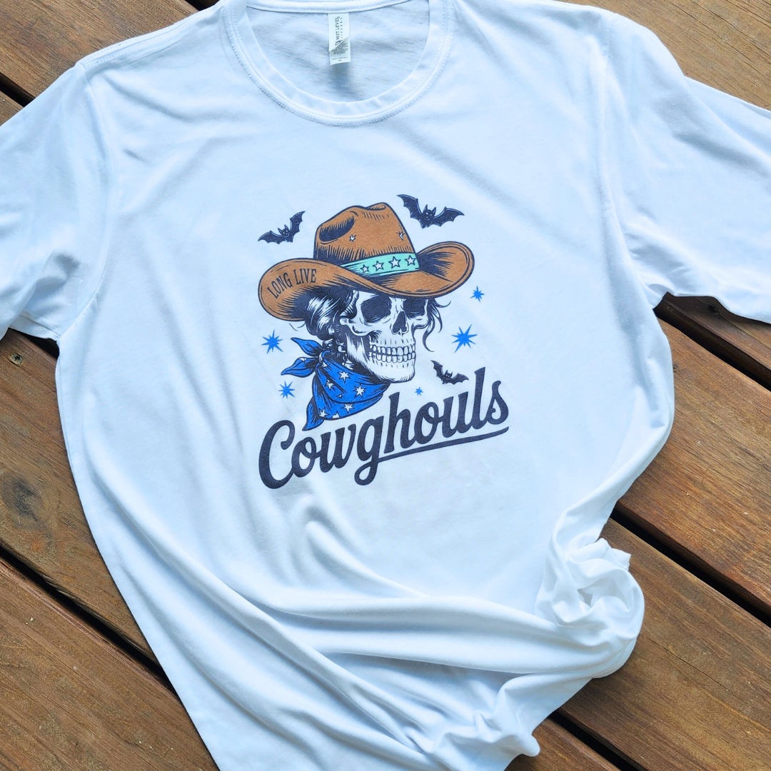 Long Live CowGHOULS Skull Western Halloween Graphic Tee