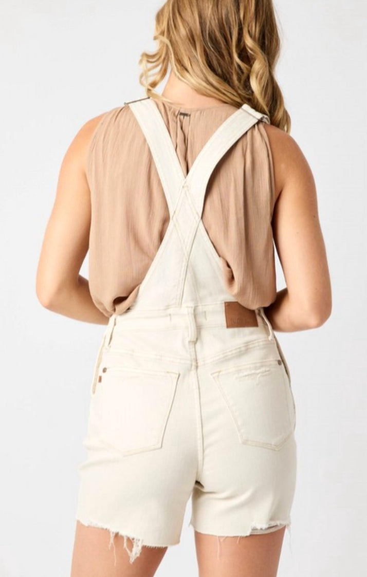 JB 150240 HW GARMENT DYED DESTROY OVERALL SHORTS-cream