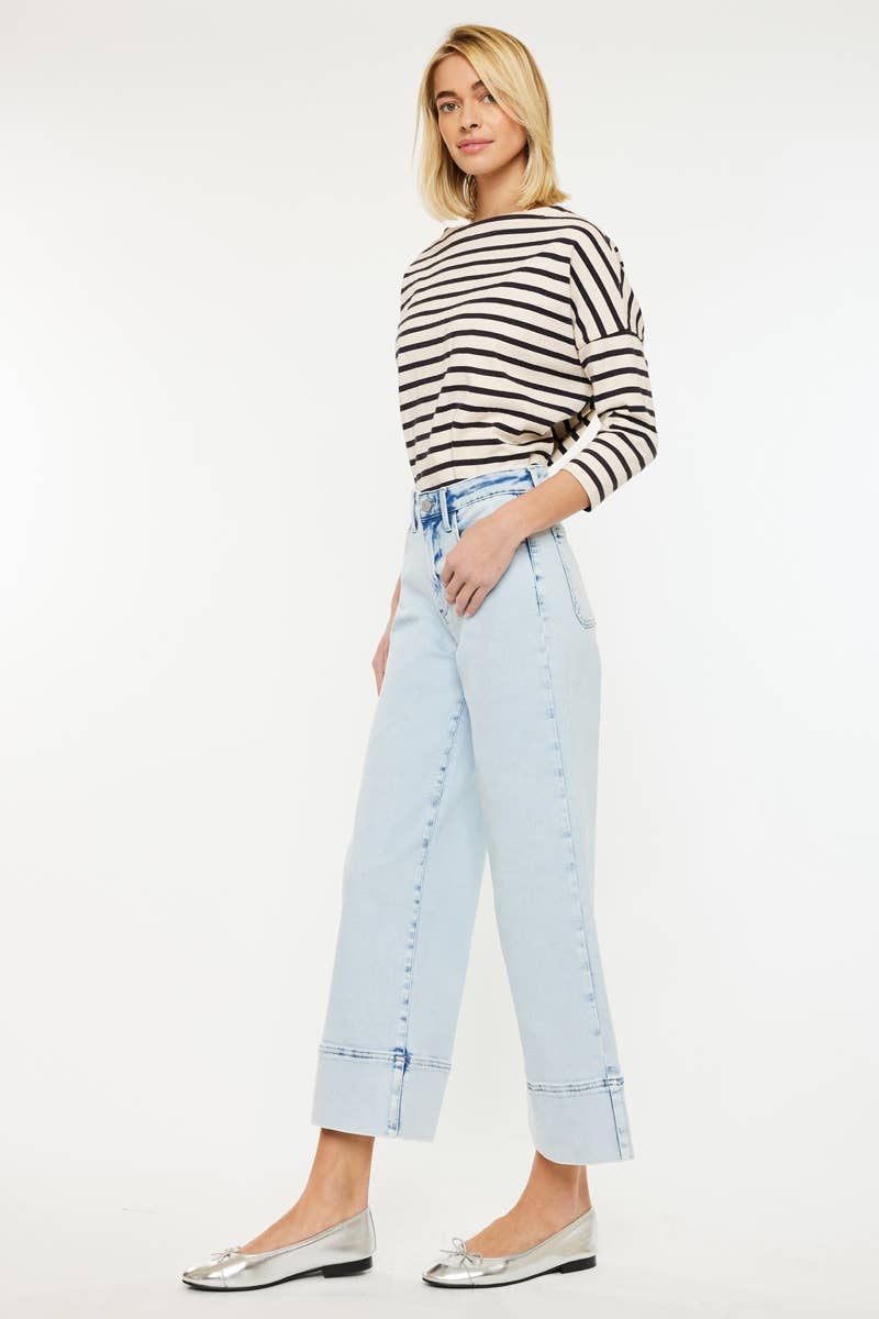 KC20085L-CRATER OPEN PACK HIGH RISE CROPPED WIDE LEG JEANS