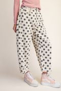 EASEL EB58167X KHAKI PLUS SIZE-DOTS PRINT WASHED TWILL BARREL PANTS