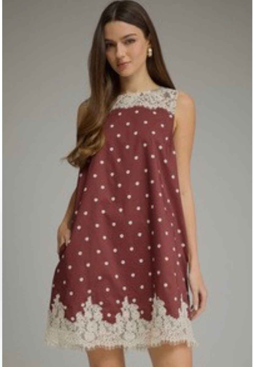Entro D32995 Burgundy Dots Dress