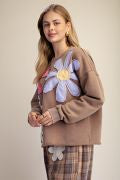 EASEL ET30237X MOCHA FLORAL PATCH FRONT WASHED TERRY PULLOVER