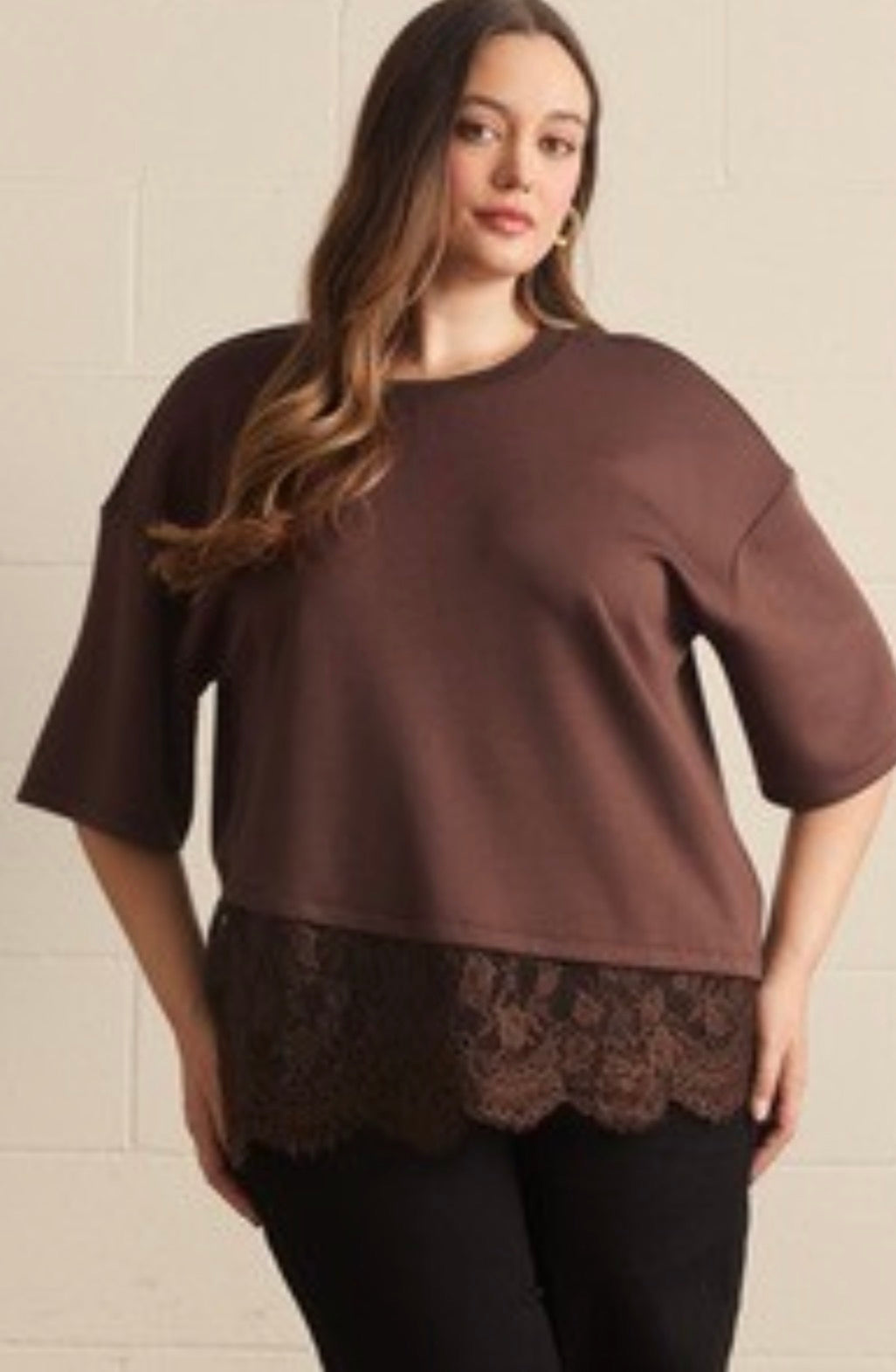 Entro T31290P Brown Lace Top