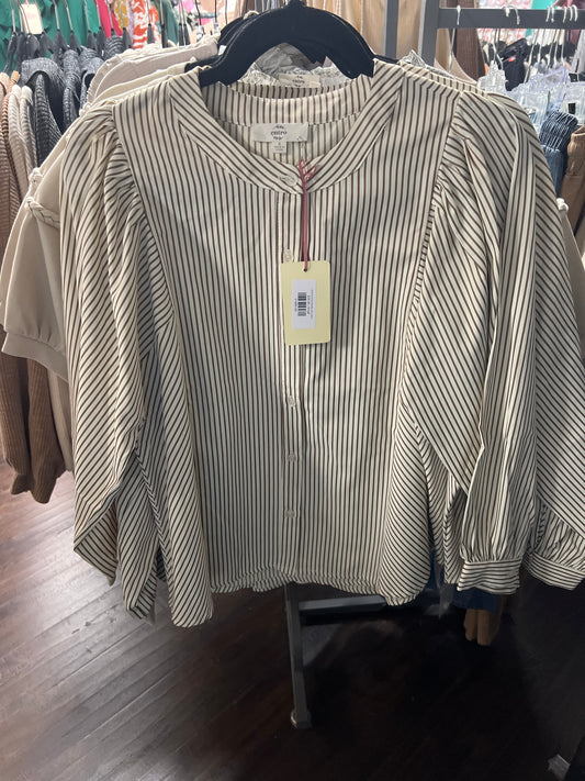 T25418 ENTRO BROWN AND CREAM PINSTRIPE BUTTON UP CUFFED SHIRT