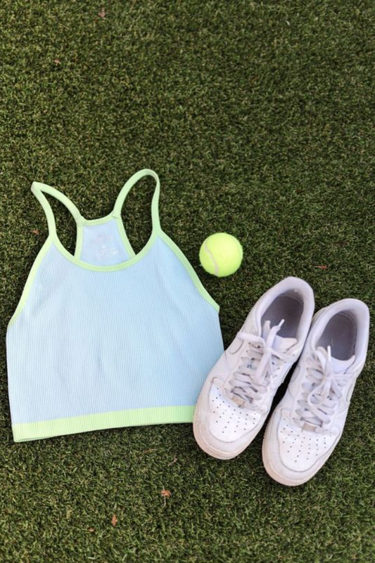 Ribbed Bralette- Pool Party (Sky Blue/Lime)