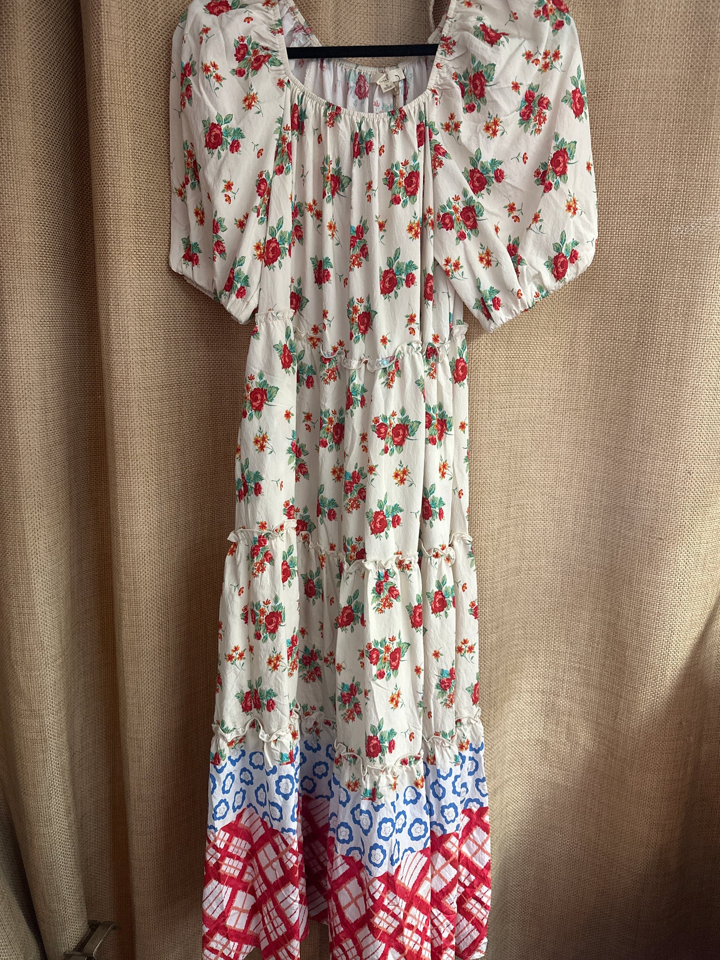 ED79096 Bubble slvs Border Print Dress