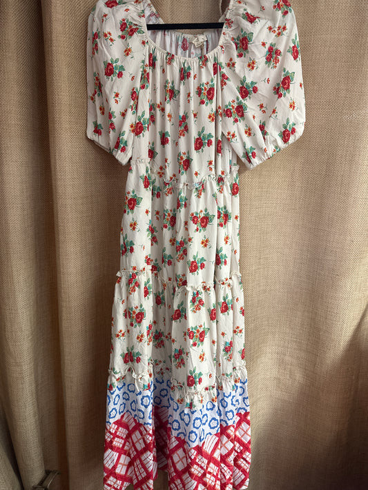 ED79096 Bubble slvs Border Print Dress